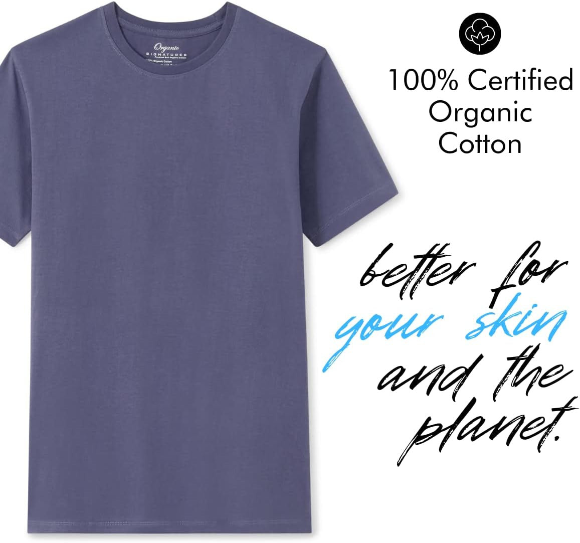 Crewneck 100% Certified Organic Cotton, Soft Shirts for Men