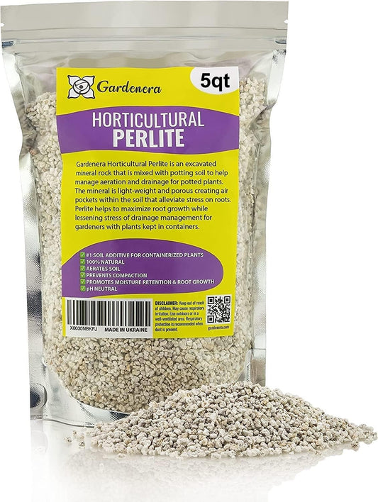 Organic Perlite — Medium/Fine Grade (5Qt) Horticultural Soil Amendment for Indoo