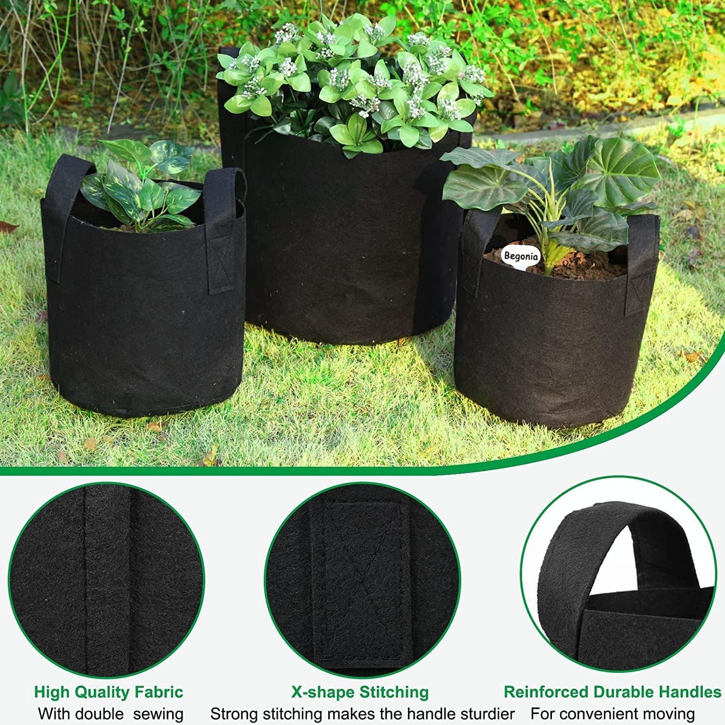 12-Pack 5 Gallon, Vegetable/Flower/Plant Grow Bags, Aeration Fabric Pots with Ha