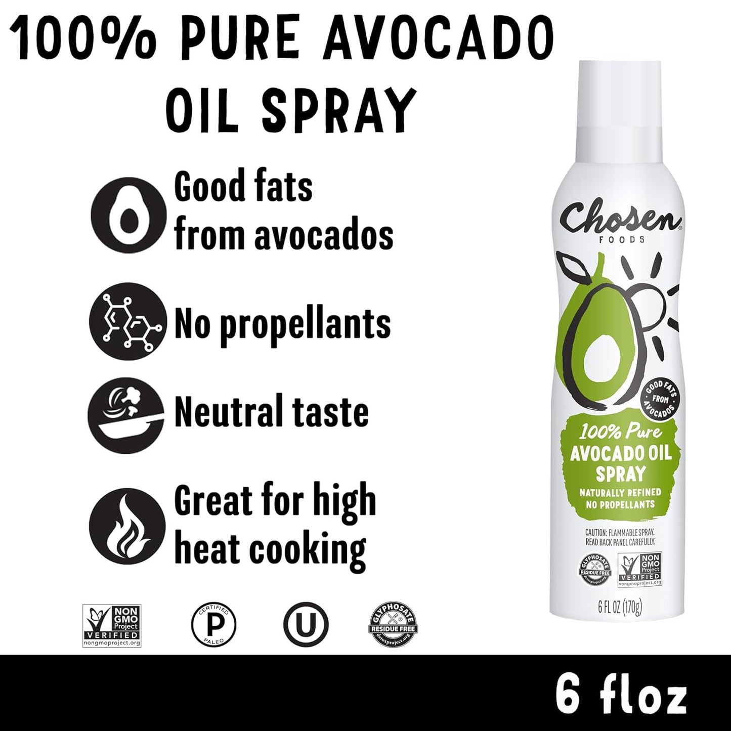 100% Pure Avocado Oil Spray, Keto and Paleo Diet Friendly, Kosher Cooking Spray