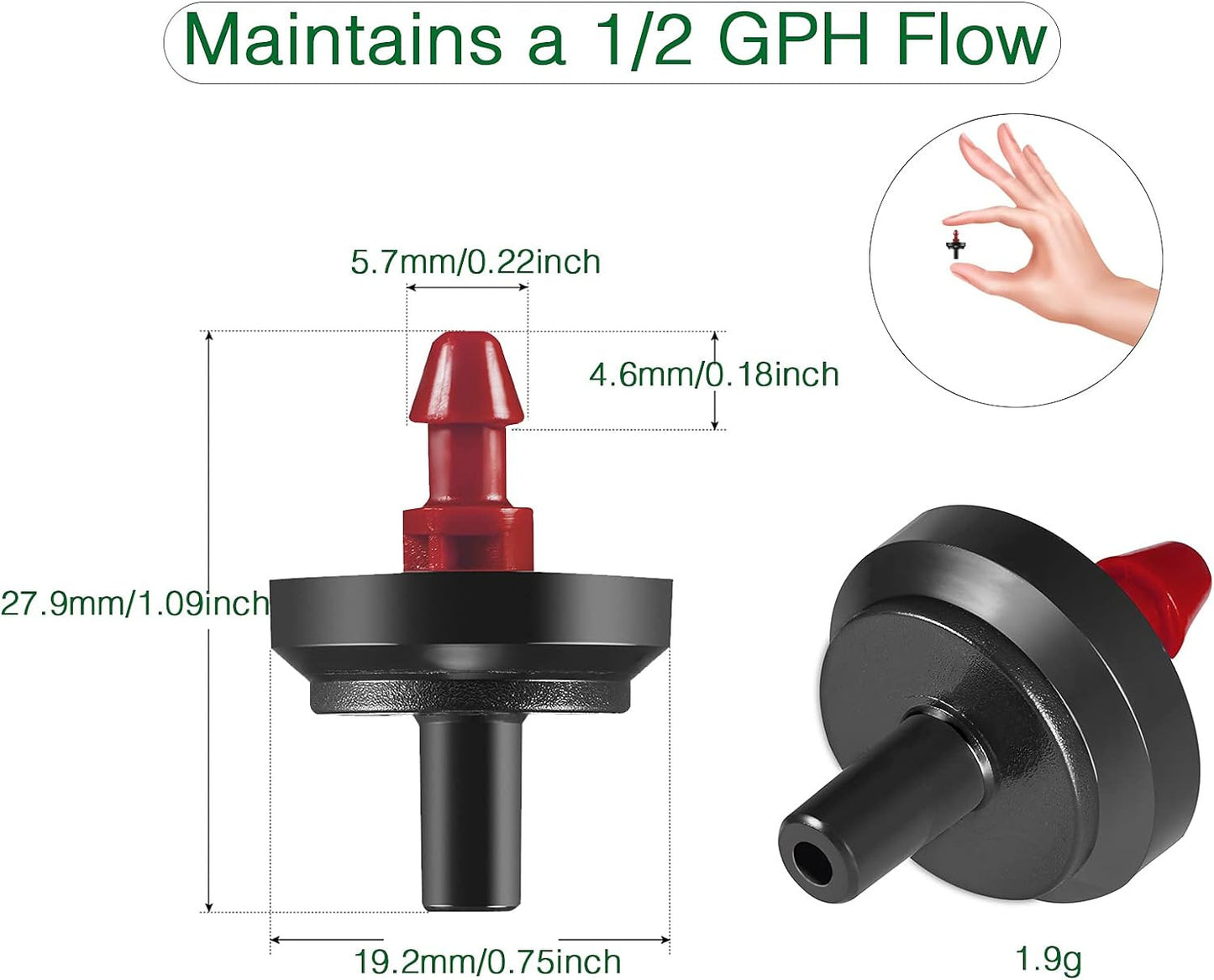 1/2 GPH Irrigation Drippers & Drip Emitters Maintain Constant Flow, 1/2 GPH Pres