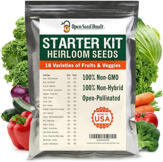 15,000 Heirloom Seeds Non-Gmo for Planting Vegetables & Fruits (18 Variety Pack)