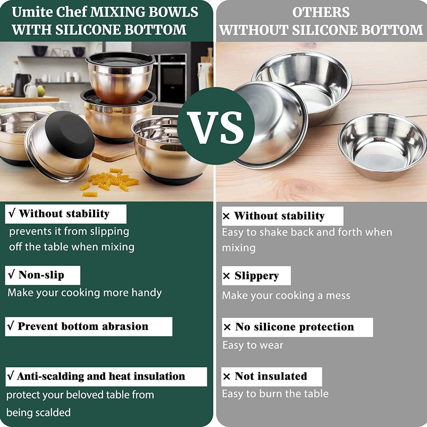 Mixing Bowls with Airtight Lids，6 Piece Stainless Steel Metal Nesting Storage Bo