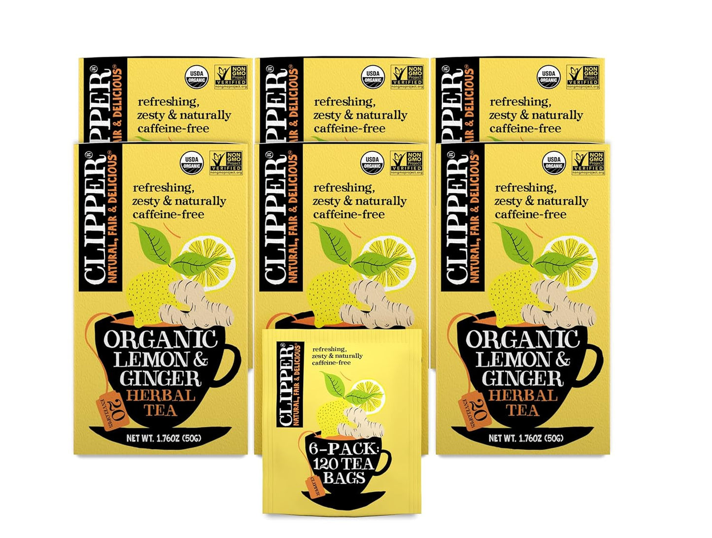 Clipper Tea, Lemon & Ginger, Organic Tea with Ginger Root and Lemongrass, Plant