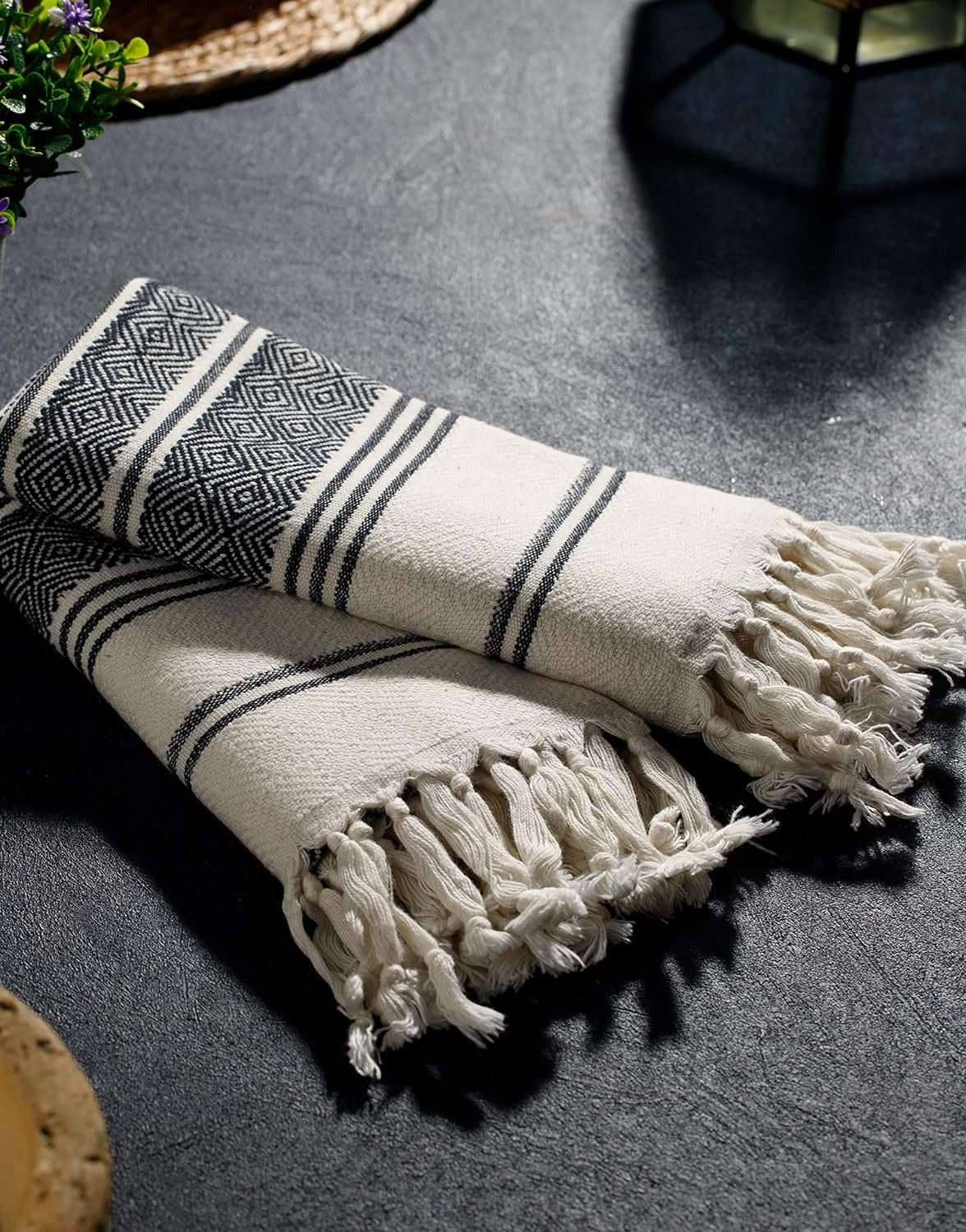 Certified Organic Cotton Turkish Hand Towels for Bathroom - Set of 2, Kitchen, G