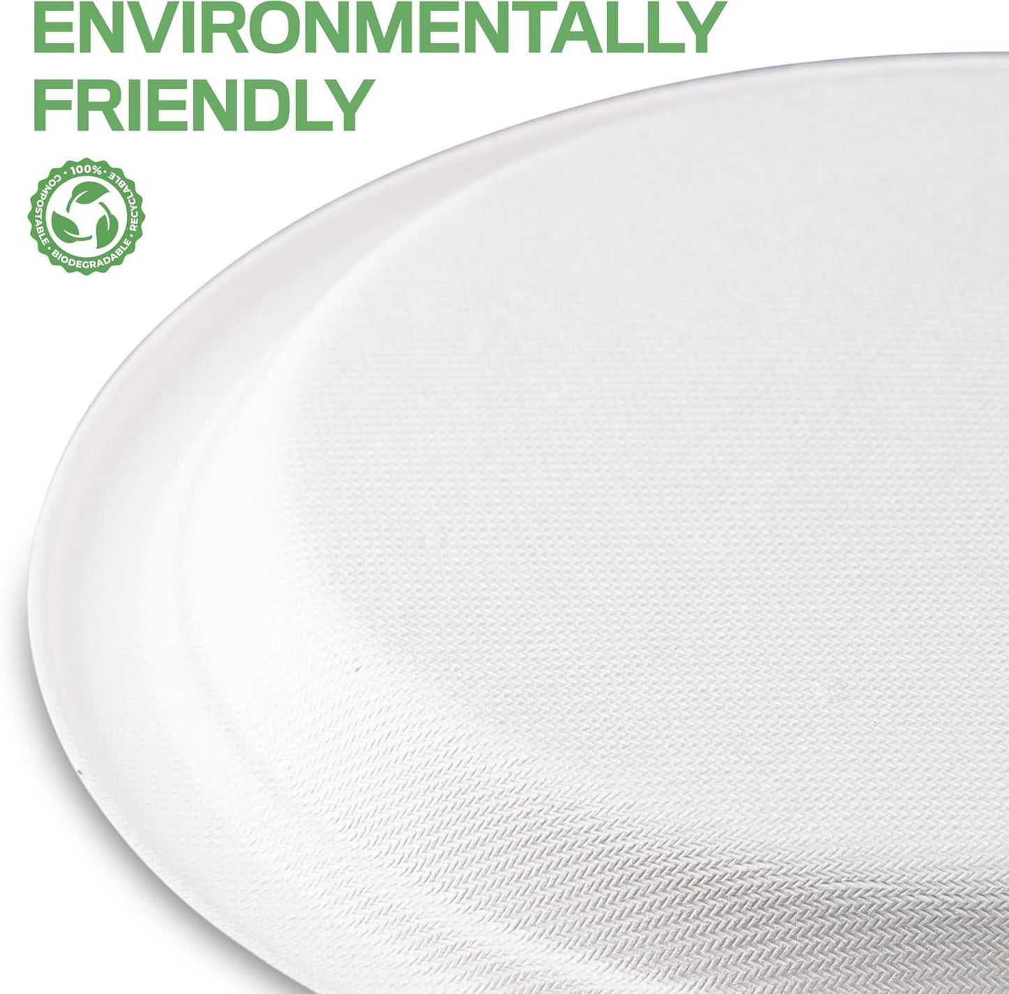 9 Inch round Disposable White Bagasse Dinner Plate, 100% Compostable Natural Sug