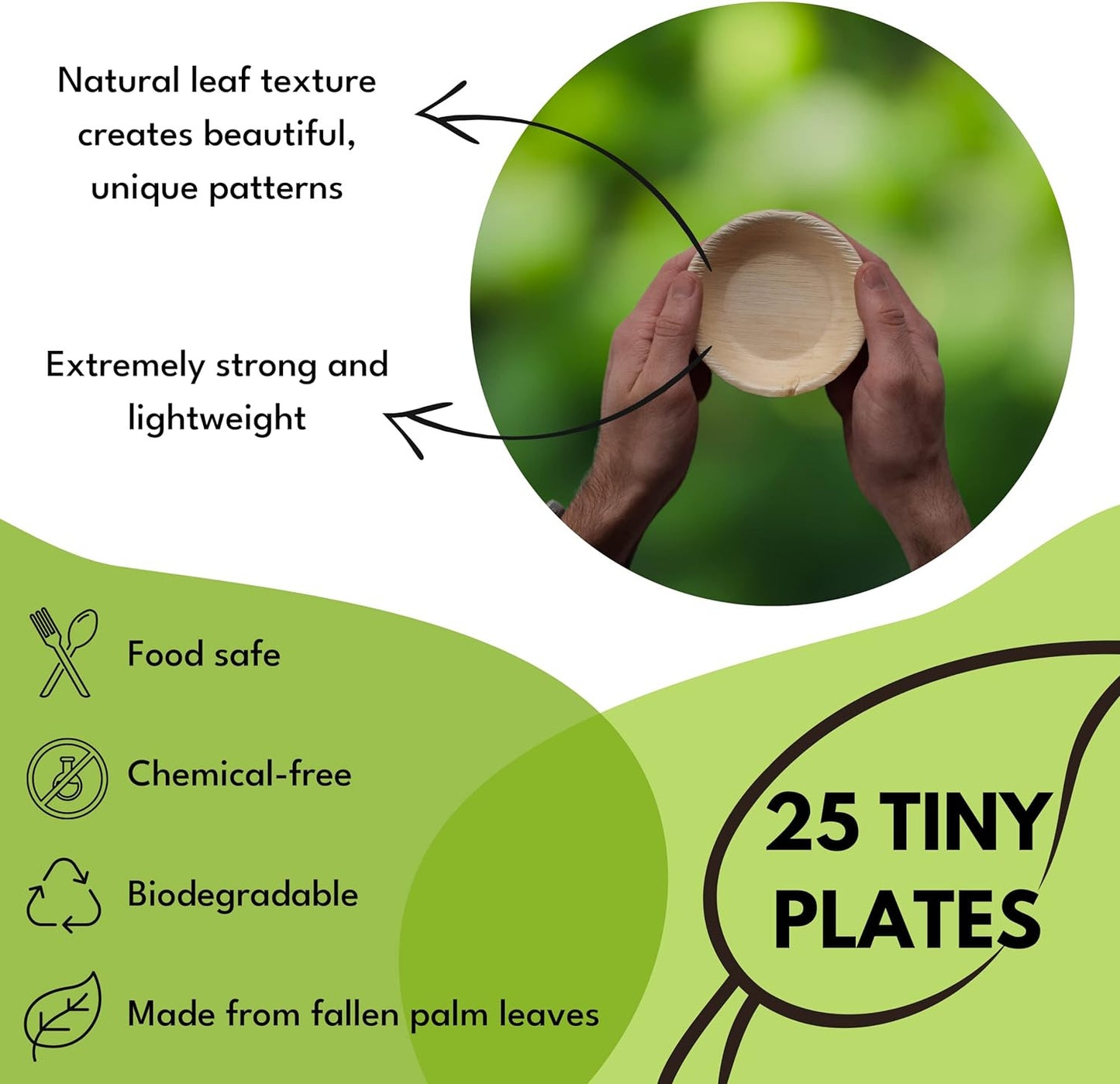 4 Inch Palm Leaf Mini Plates for Sauces, Salad Dressing - Tiny Disposable Soy Sa