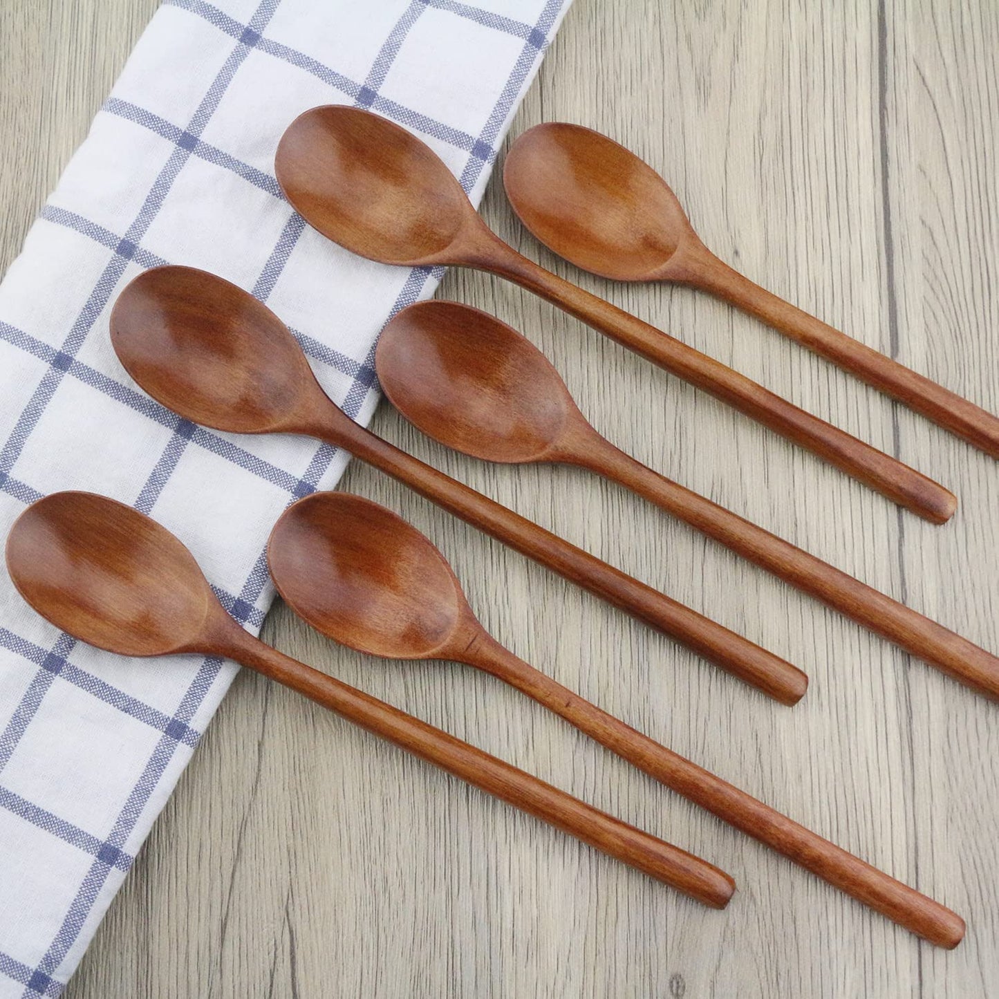 Wooden Spoons, 6 Pieces 9 Inch Wood Soup Spoons for Eating Mixing Stirring, Long