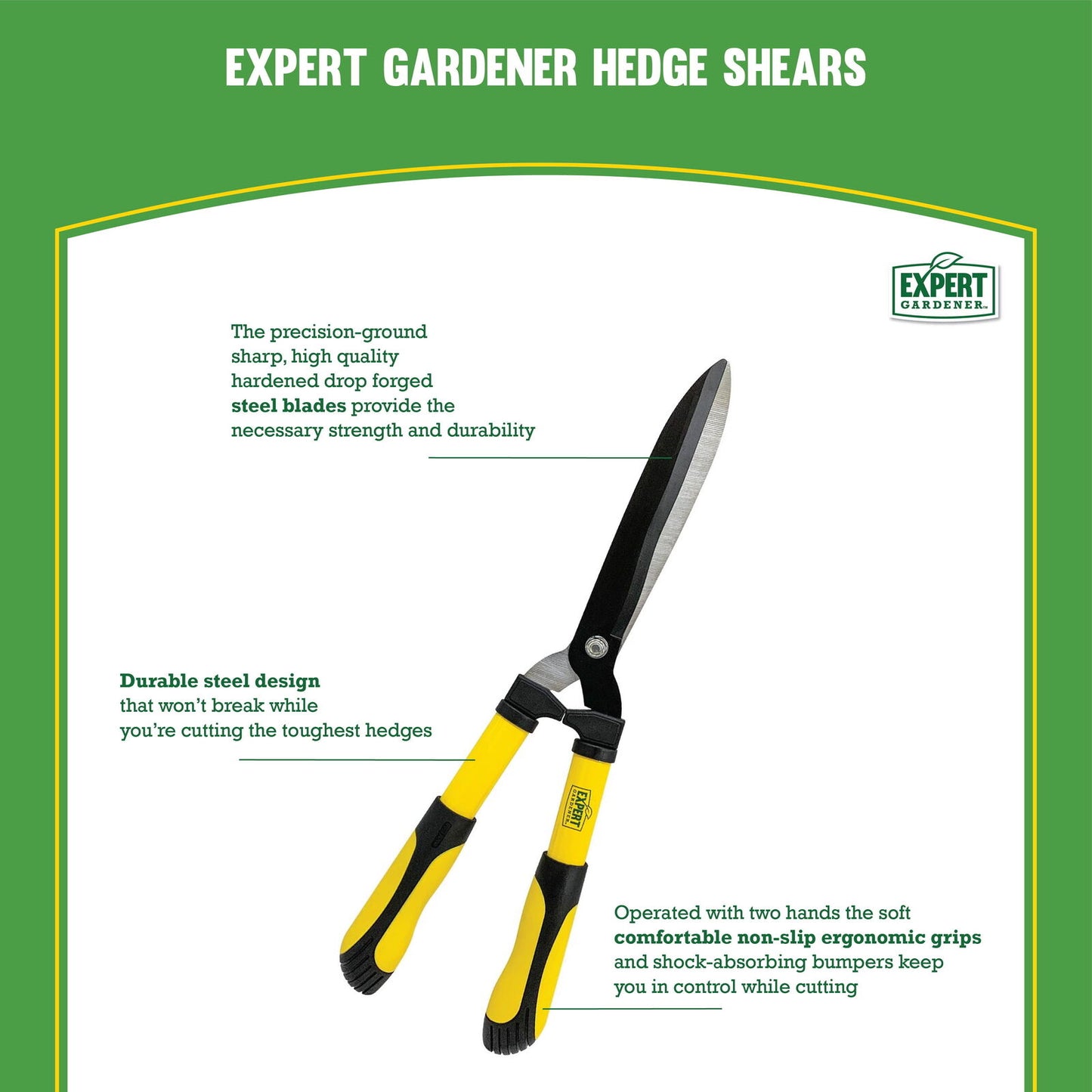 20 Inch Hedge Shear, Steel Blade in Black and Yellow