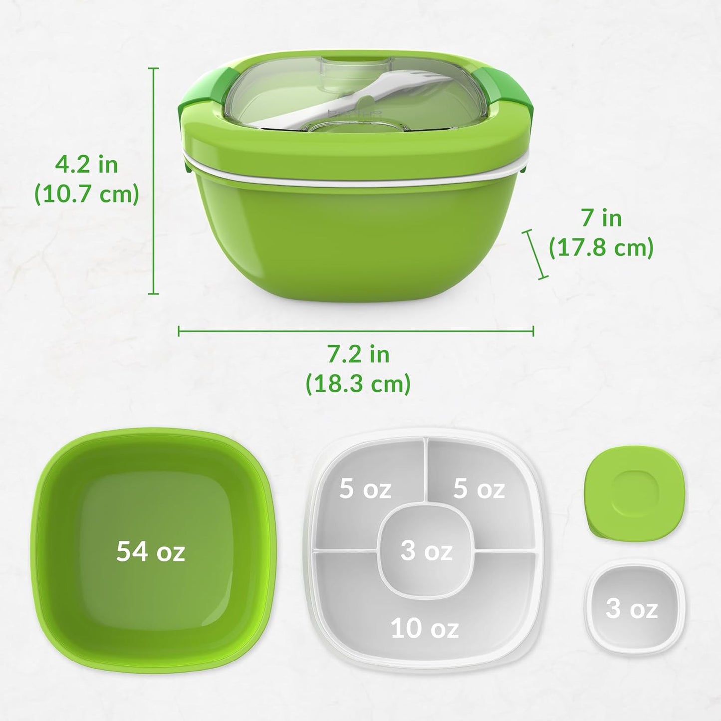 ® All-In-One Salad Container - Large Salad Bowl, Bento Box Tray, Leak-Proof Sauc