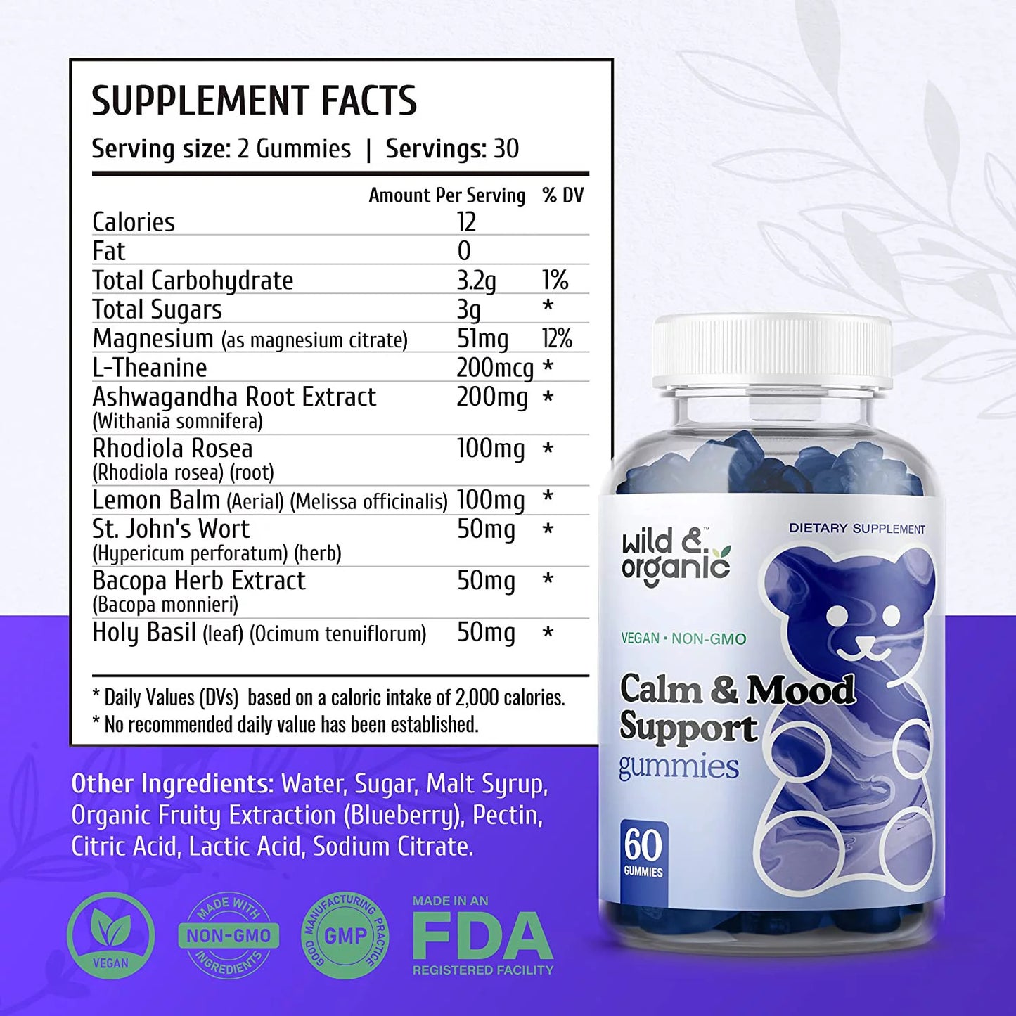 Calm & Mood Support Gummies- Stress Support W/ Magnesium, L-Theanine, Ashwagandh