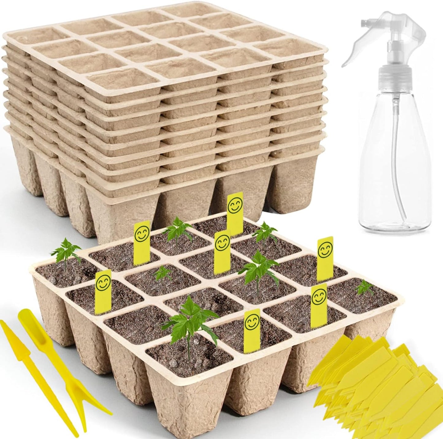 160 Cell Seedling Start Trays with Drain Holes, 10 Pack, Peat Pots, Biodegradabl