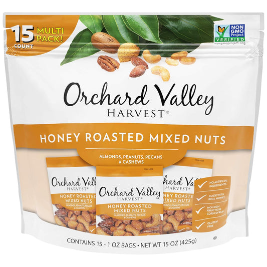 Honey Roasted Mixed Nuts, 1 Ounce Bags (Pack of 15), Almonds, Peanuts, Pecans, a