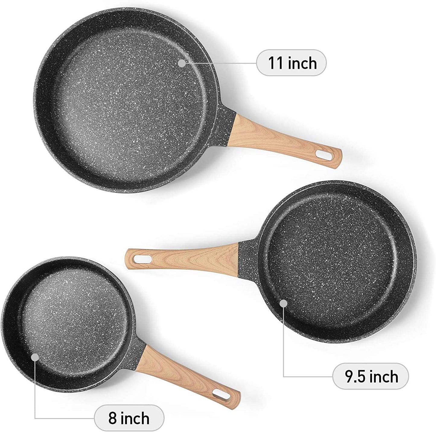 Frying Pans Nonstick, Induction Frying Pan Set Granite Skillet Pans for Cooking