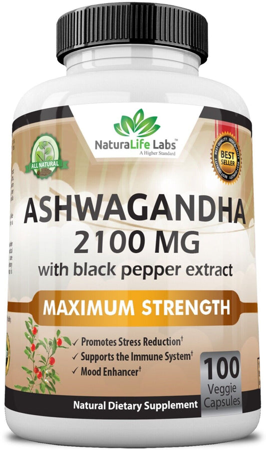 Organic Ashwagandha 2100Mg - 100 Vegan Capsules 100% Pure Organic