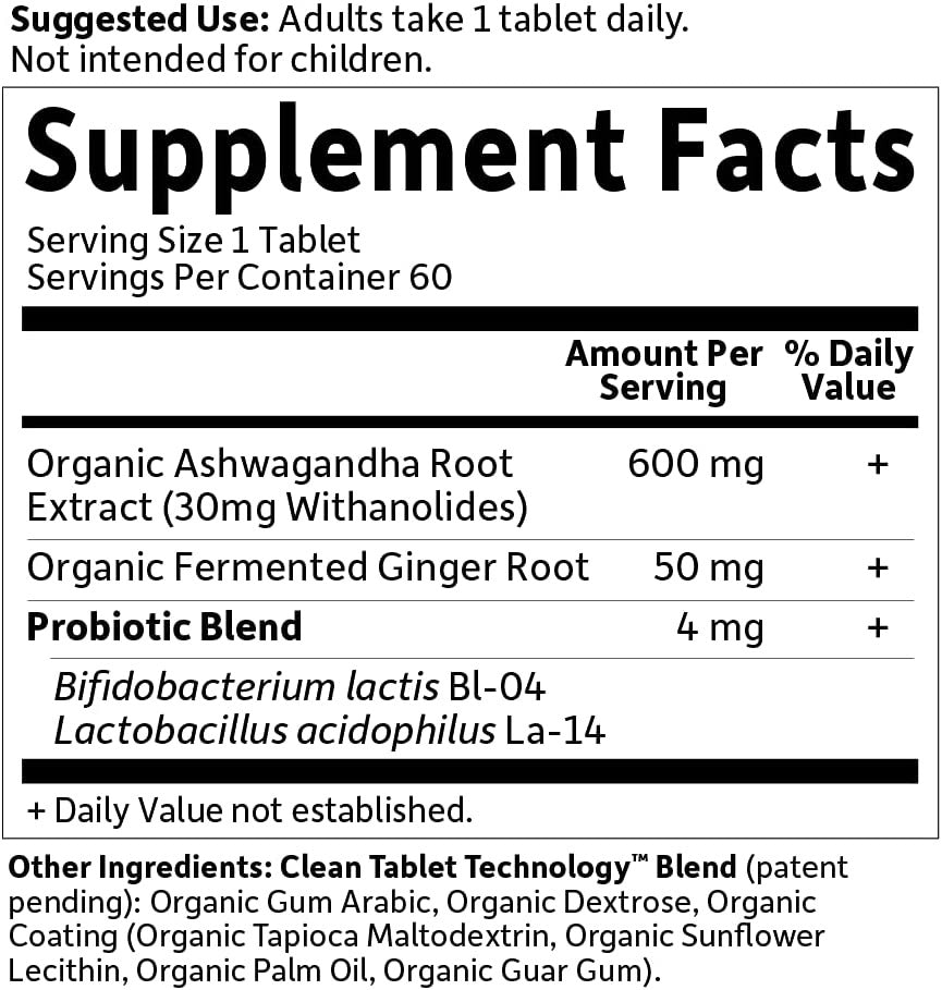 Organics Ashwagandha Stress, Mood & Energy Support Supplement with Probiotics &