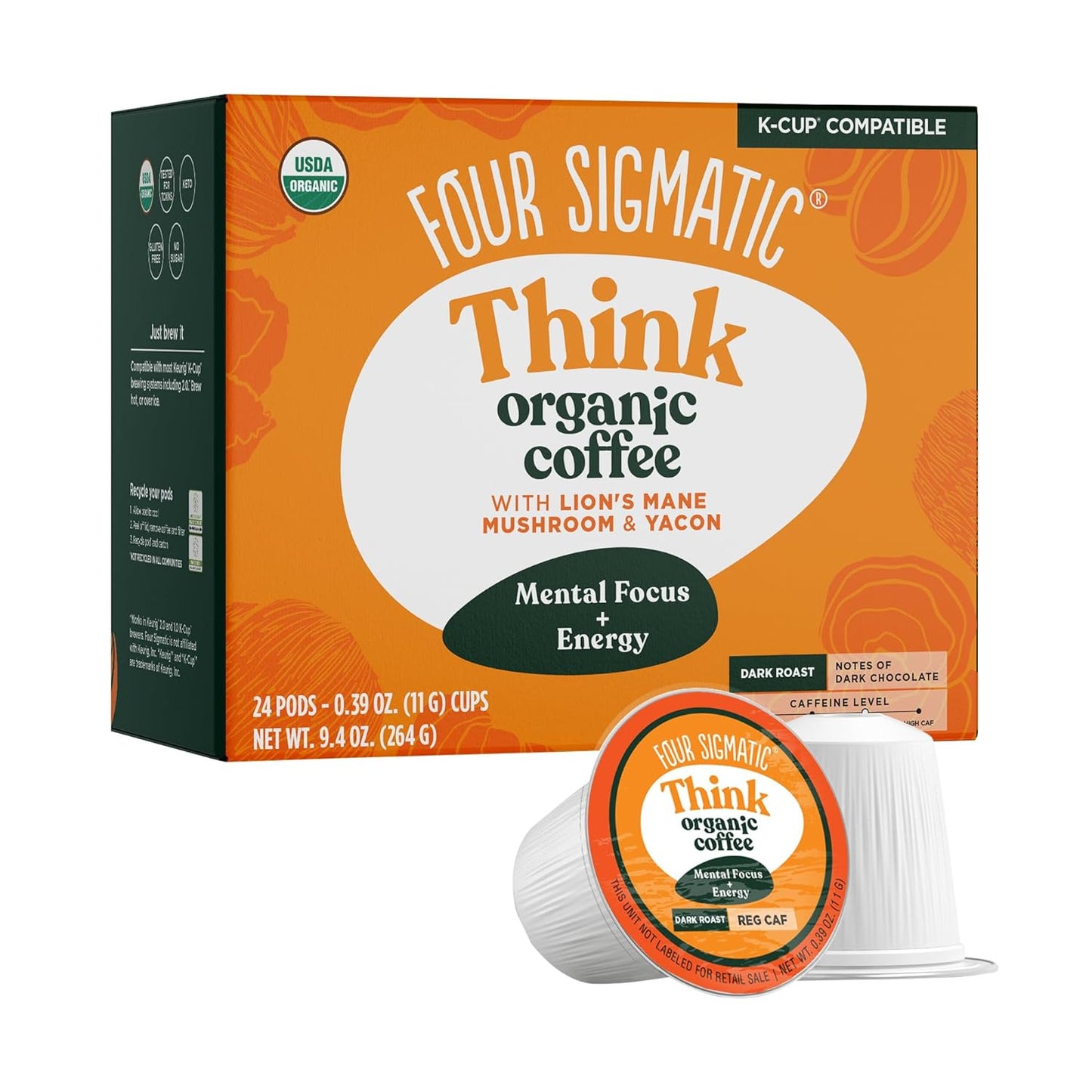 Mushroom Coffee K-Cups | Organic and Fair Trade Dark Roast Coffee with Lion’S Ma