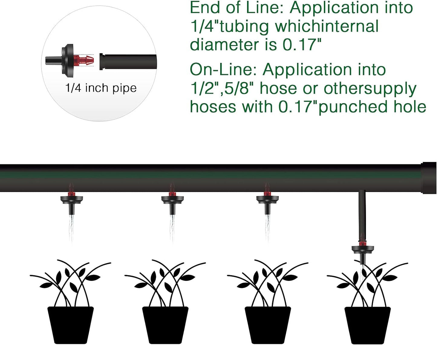 1/2 GPH Irrigation Drippers & Drip Emitters Maintain Constant Flow, 1/2 GPH Pres