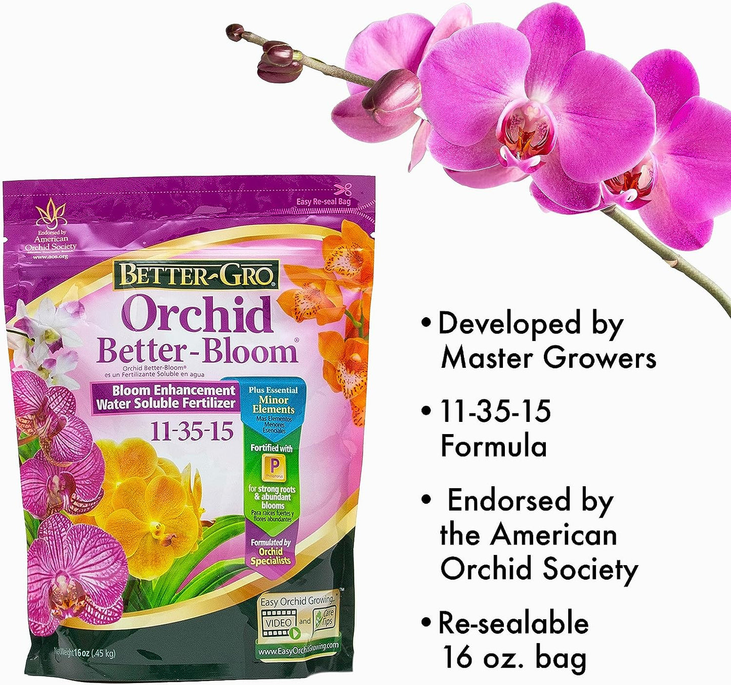 Better-Gro Orchid Better-Bloom 11-35-15 - Urea-Free Bloom Fertilizer for Orchids