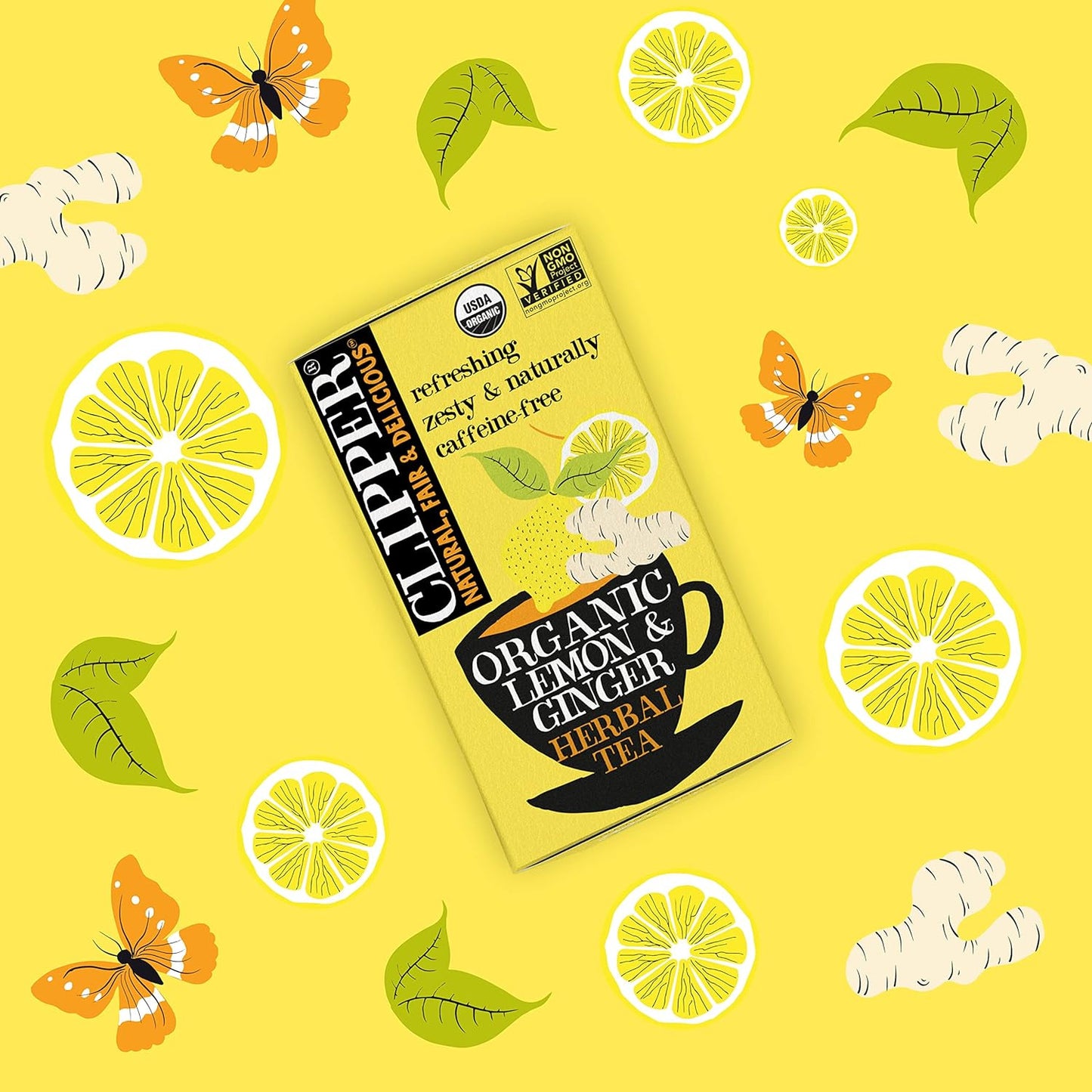 Clipper Tea, Lemon & Ginger, Organic Tea with Ginger Root and Lemongrass, Plant