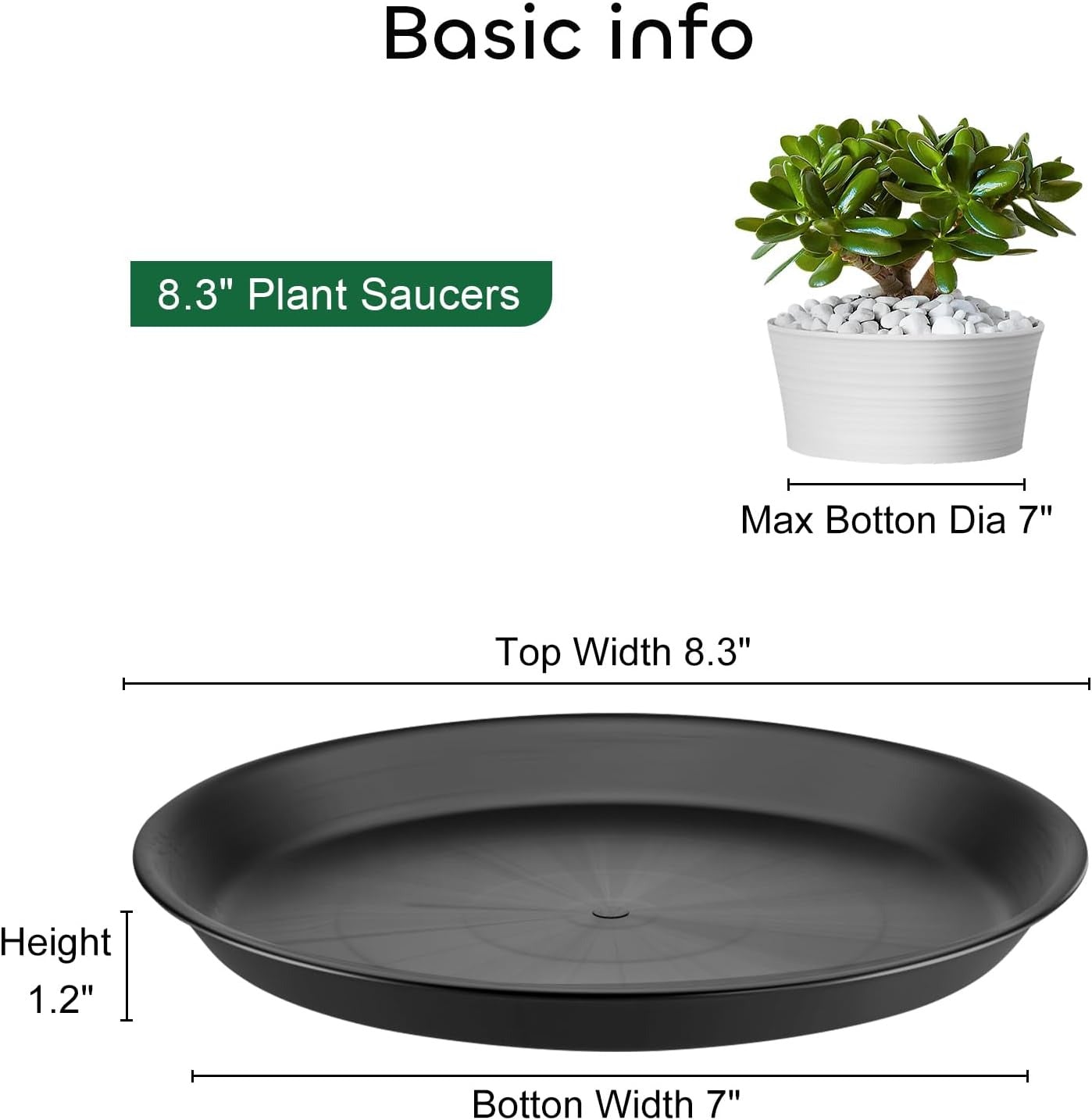 6 Packs 8 Inches Plant Saucer Plant Drip Trays, Plastic Plant Trays for Pots, He