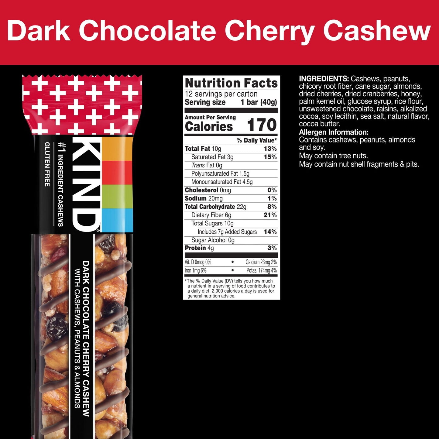 Gluten Free Ready to Eat Dark Chocolate Cherry Cashew Snack, Value Pack, 1.4 Oz,