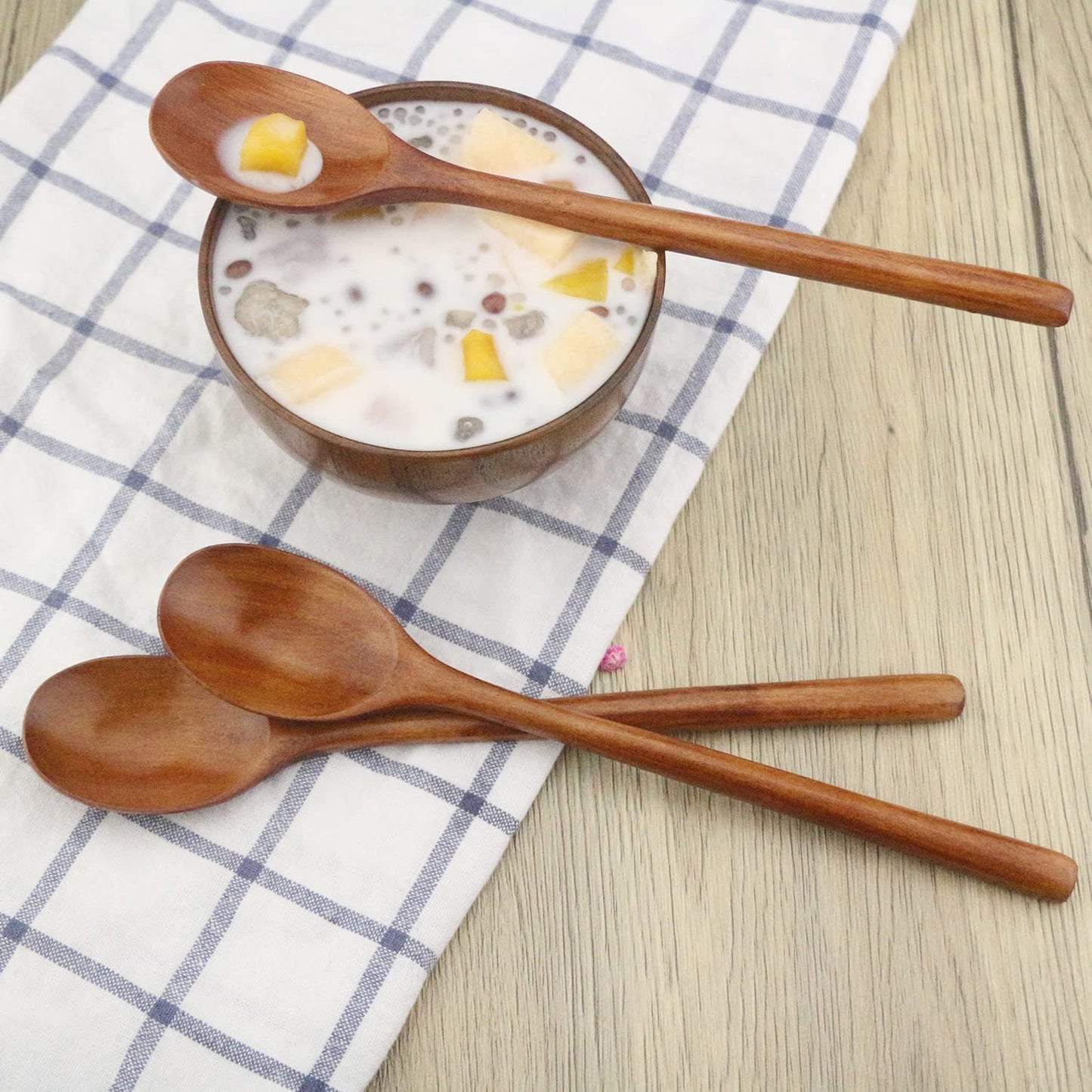 Wooden Spoons, 6 Pieces 9 Inch Wood Soup Spoons for Eating Mixing Stirring, Long