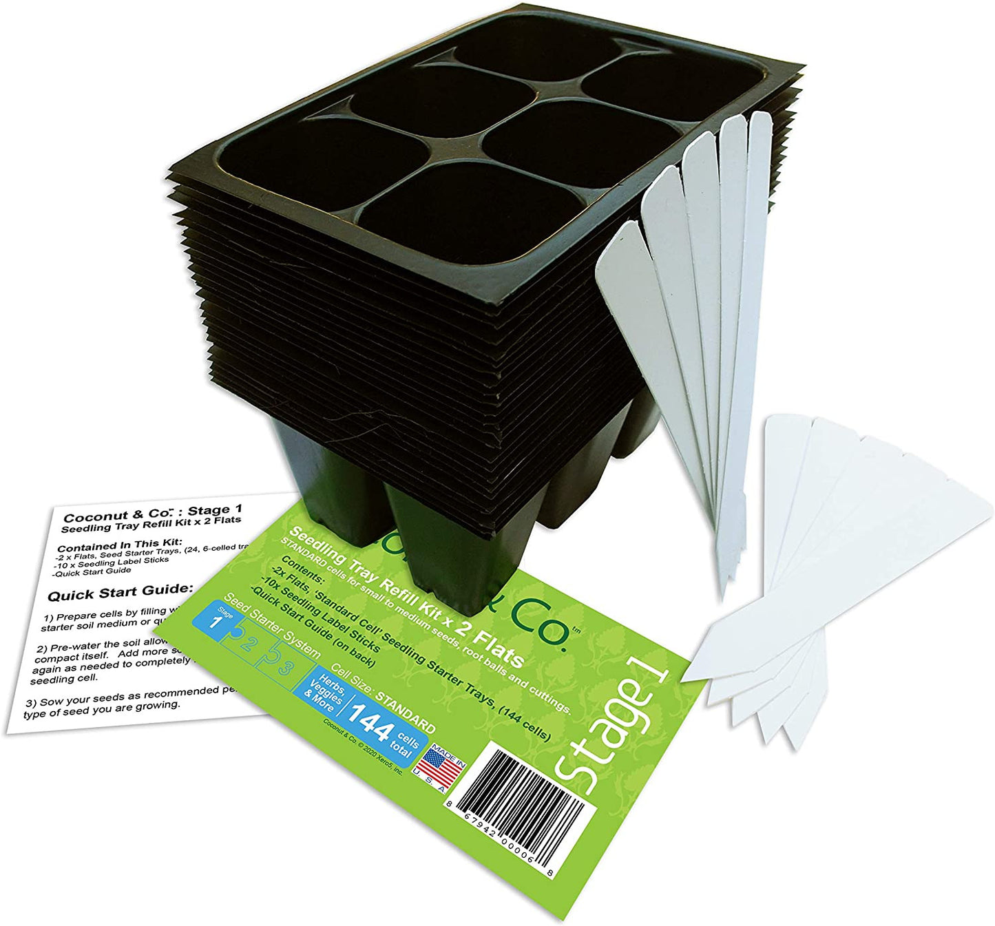 144 Cells Seedling Starter Trays, 10 Plant Labels and Quick Start Guide, Made in