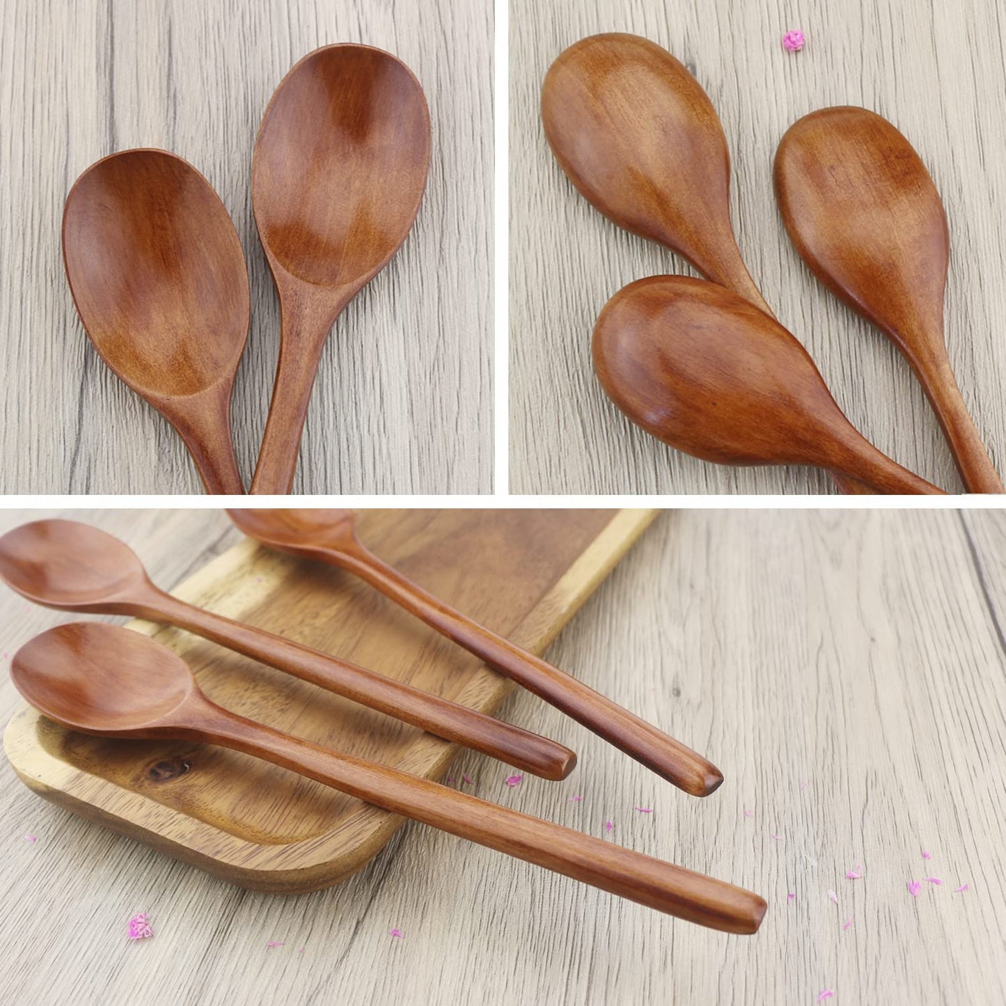 Wooden Spoons, 6 Pieces 9 Inch Wood Soup Spoons for Eating Mixing Stirring, Long