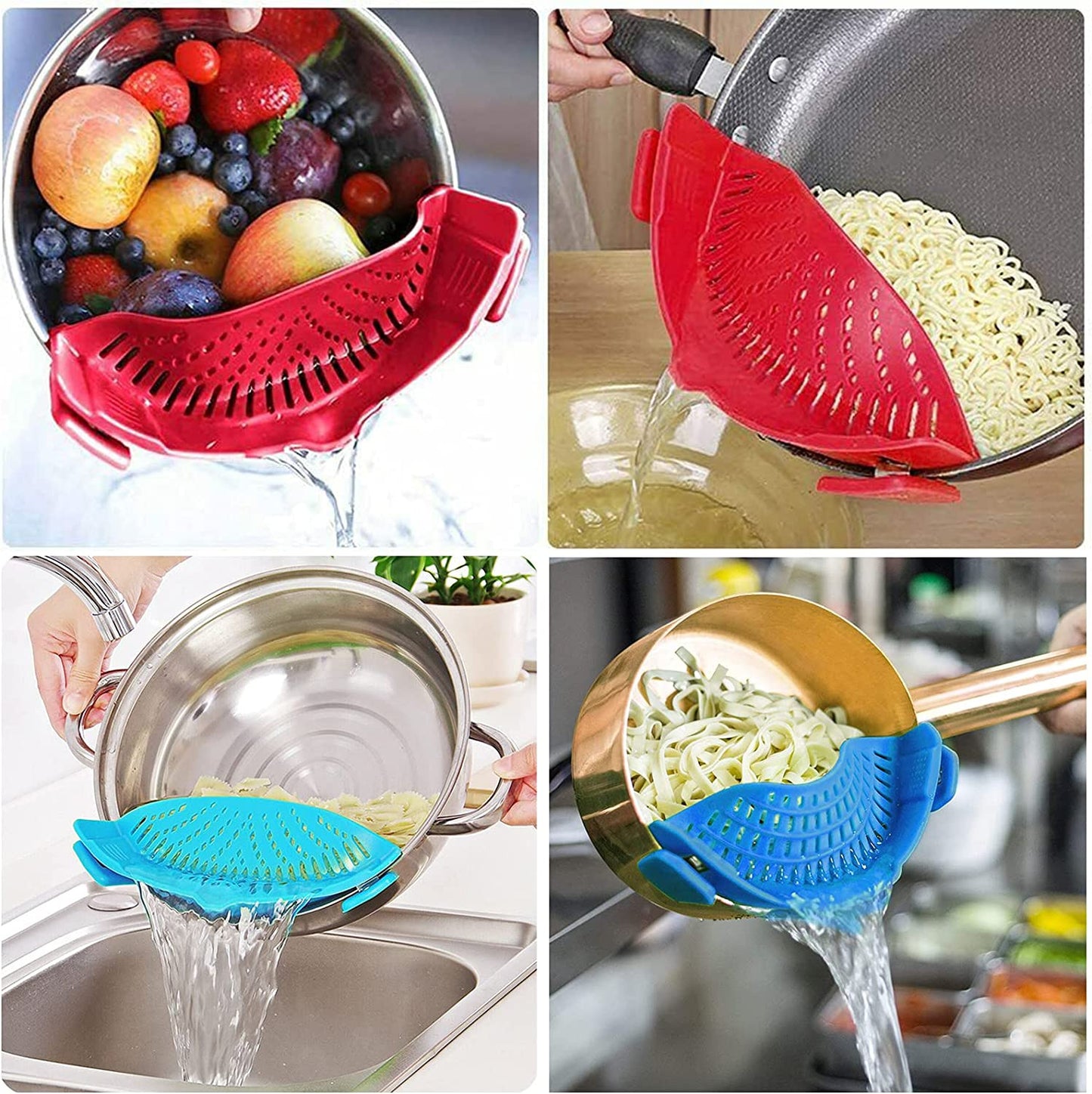 2 Pcs Clip on Strainer, Pot Strainer for Pasta Meat Vegetables Fruit, Silicone S