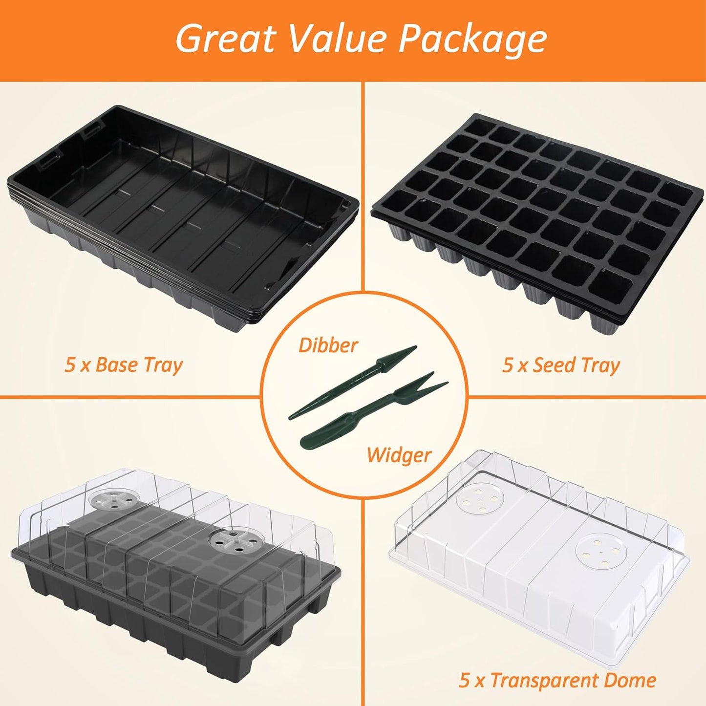 5-Set Seed Starter Tray Kits, Plant Germination Trays, Seed Starting Trays with