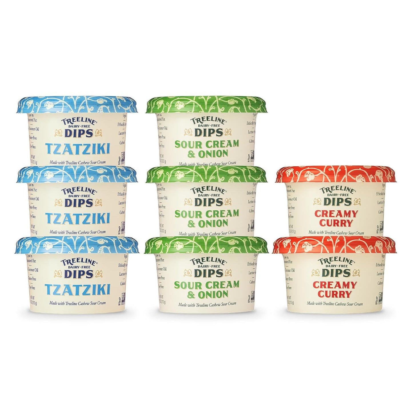 Treeline Cheese - Dairy-Free Dips 7.5 Oz, Variety 8-Pack