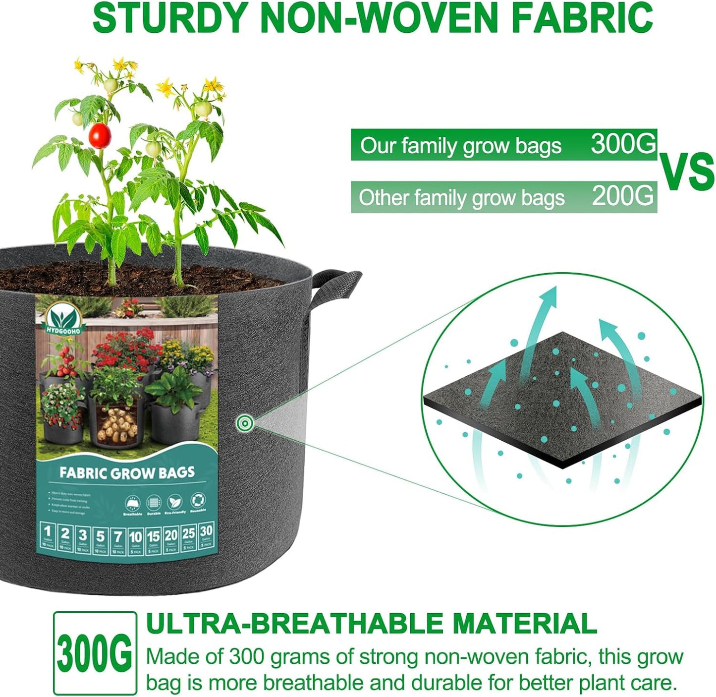 Plant Grow Bags 3 Gallons-10 Pack Multi-Purpose Nonwoven Fabric Pots with Durabl