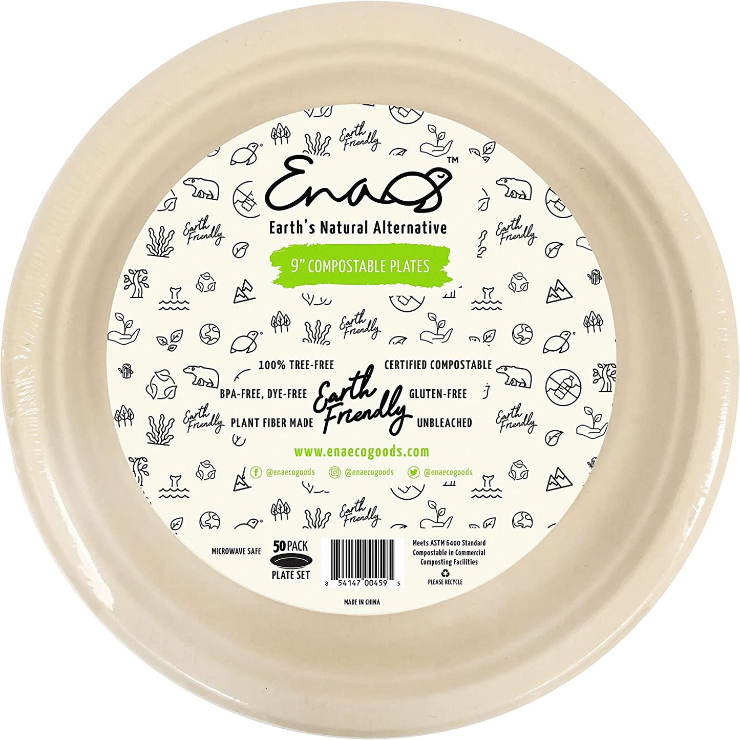 100% Compostable Disposable Paper Plates Bulk [9" 50 Pack], Bamboo Plates, Eco F