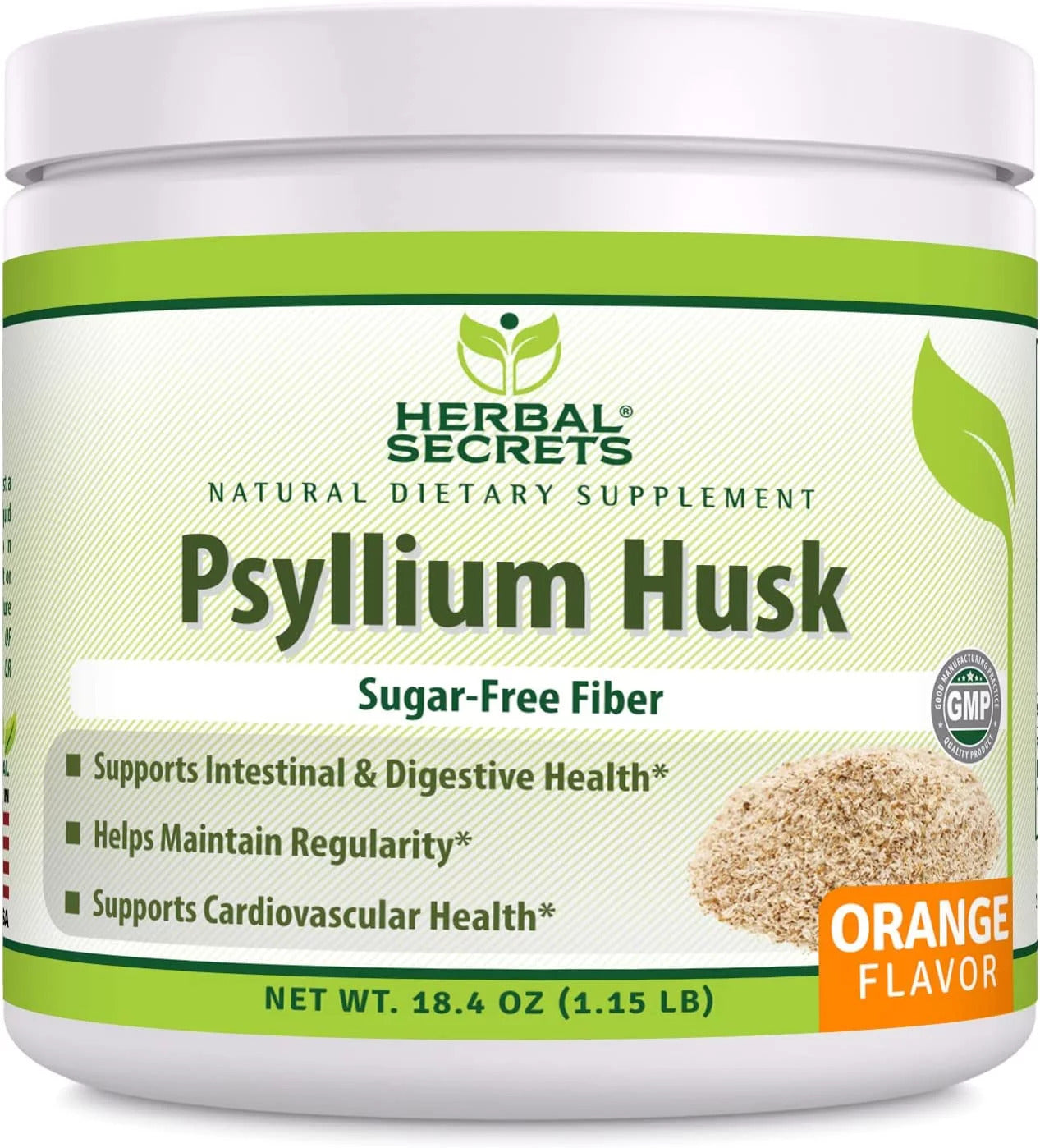 Psyllium Husk Powder 1.15 Lb, Orange Flavor Supplement - Vegan, Dairy Free, Suga