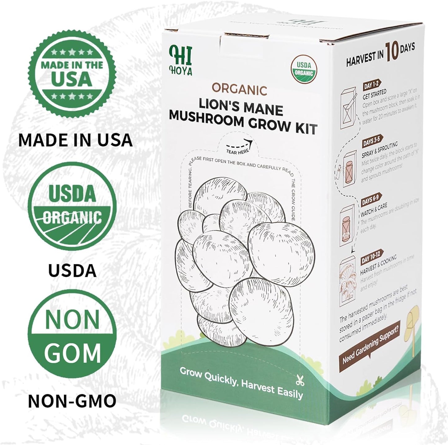 Lions Mane Grow Kit, Organic Mushroom Growing Kit Indoor, Beginner Friendly Harv