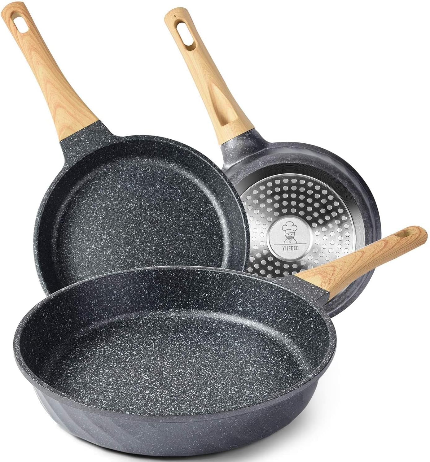 Frying Pans Nonstick, Induction Frying Pan Set Granite Skillet Pans for Cooking