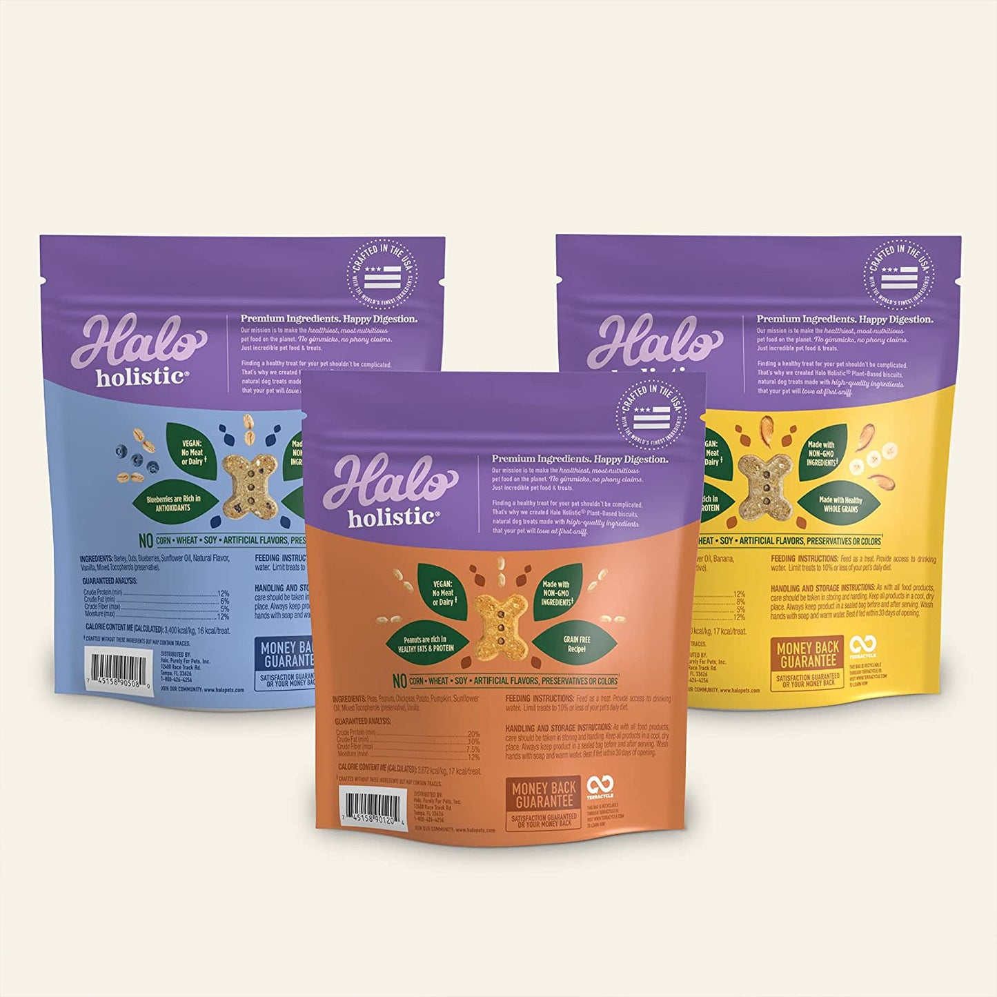 Plant-Based Dog Treats Variety Pack, Oats & Blueberries, Peanut Butter & Banana,