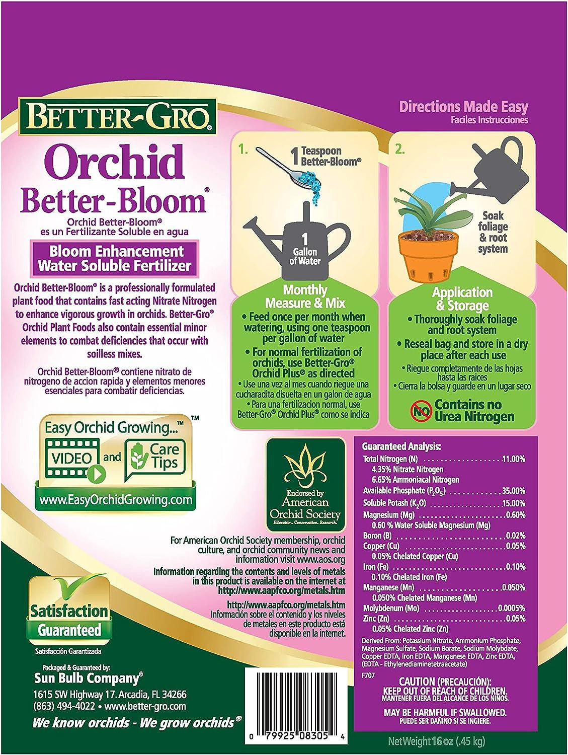 Better-Gro Orchid Better-Bloom 11-35-15 - Urea-Free Bloom Fertilizer for Orchids