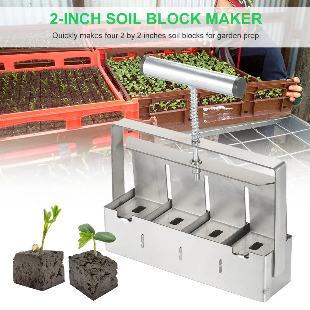 Handheld Soil Blocker 2-Inch Soil Block Maker Soil Blocking Tool with Dibbles Di