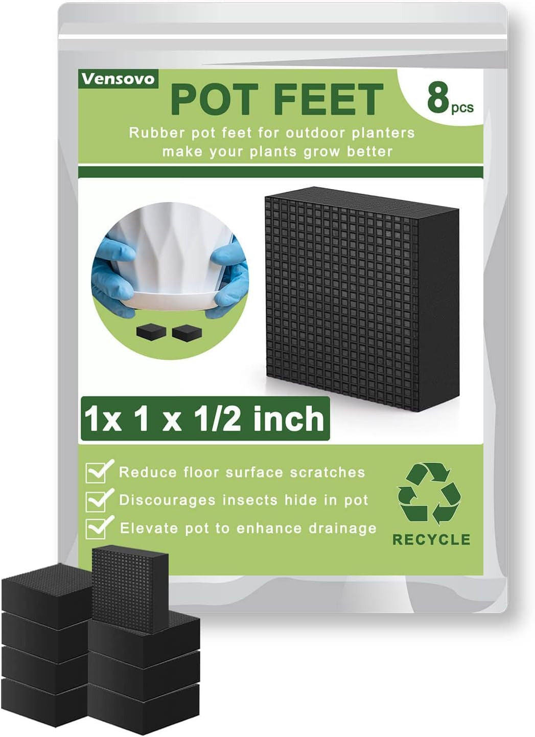 1 Inch Pot Feet for Outdoor Planters - 8 Pack Pot Risers Elevate up 1/2 Inch, Ru