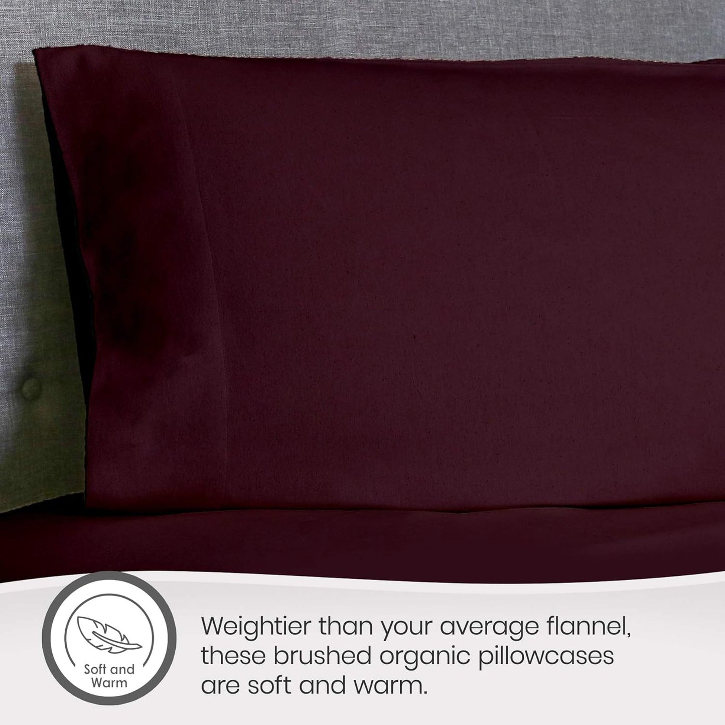 Flannel Pillowcases Set of 2-100% Organic Cotton Pillow Cases - Envelope Enclosu