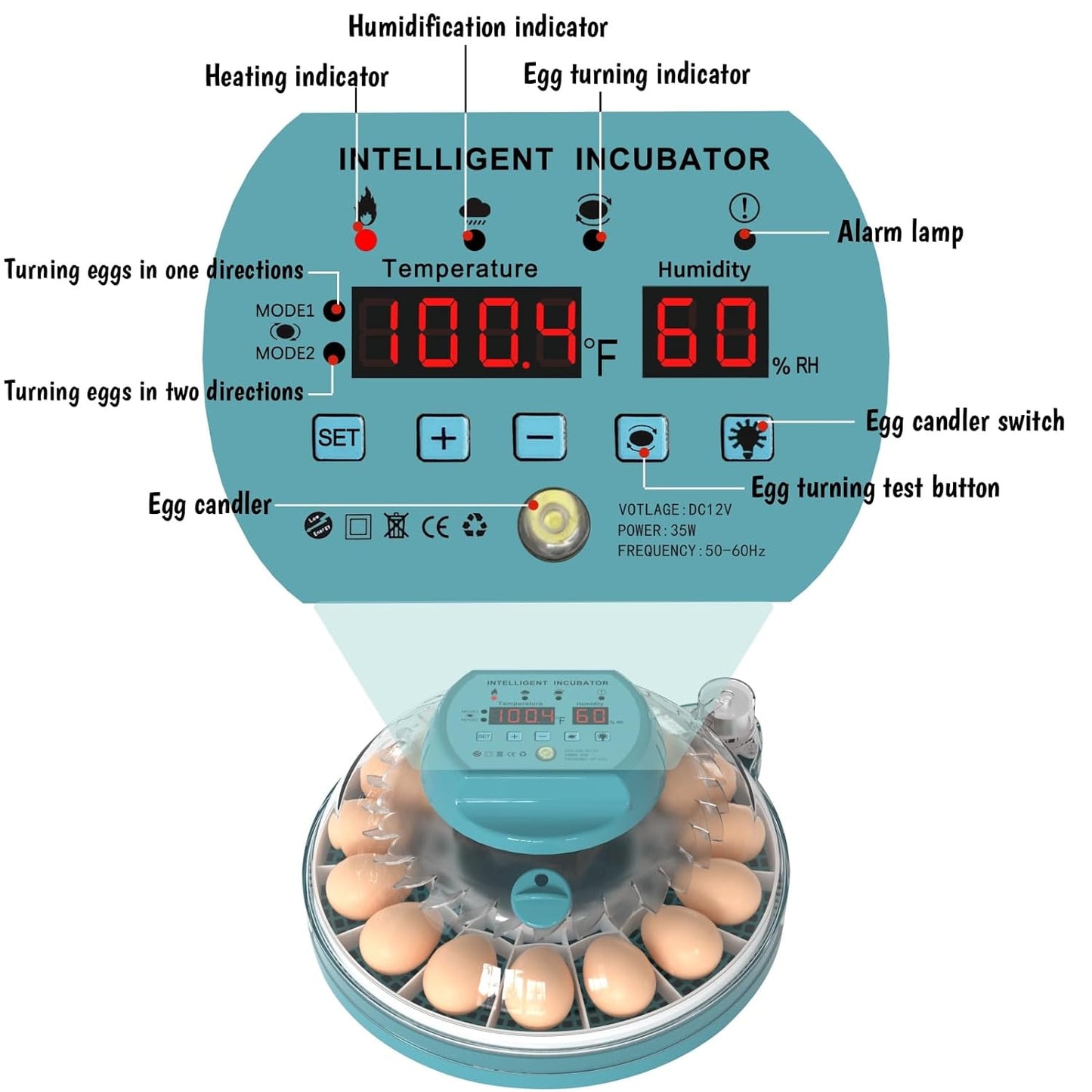 Hethay Egg Incubator, Intelligent Incubator for Chicken Eggs with Automatic Humi