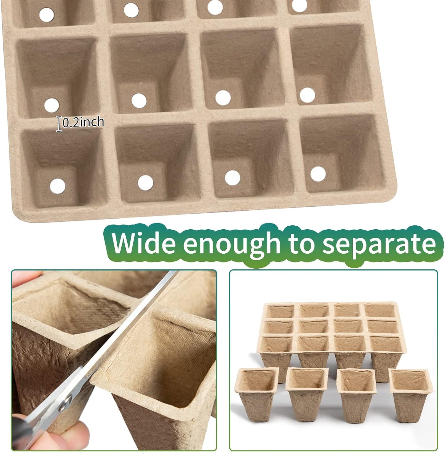 160 Cell Seedling Start Trays with Drain Holes, 10 Pack, Peat Pots, Biodegradabl