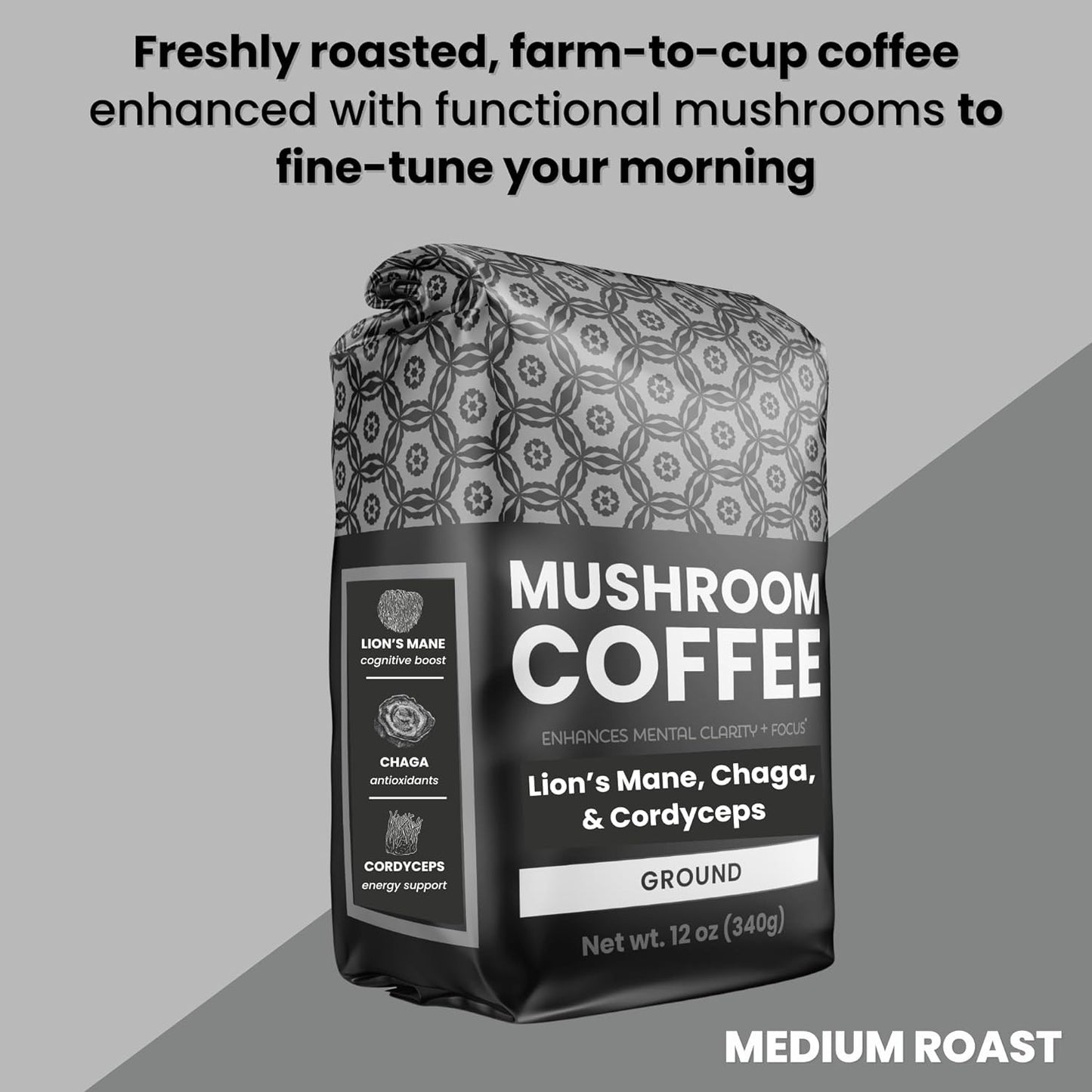 Organic Medium Roast Mushroom Coffee - Organic Lions Mane, Chaga, and Cordyceps