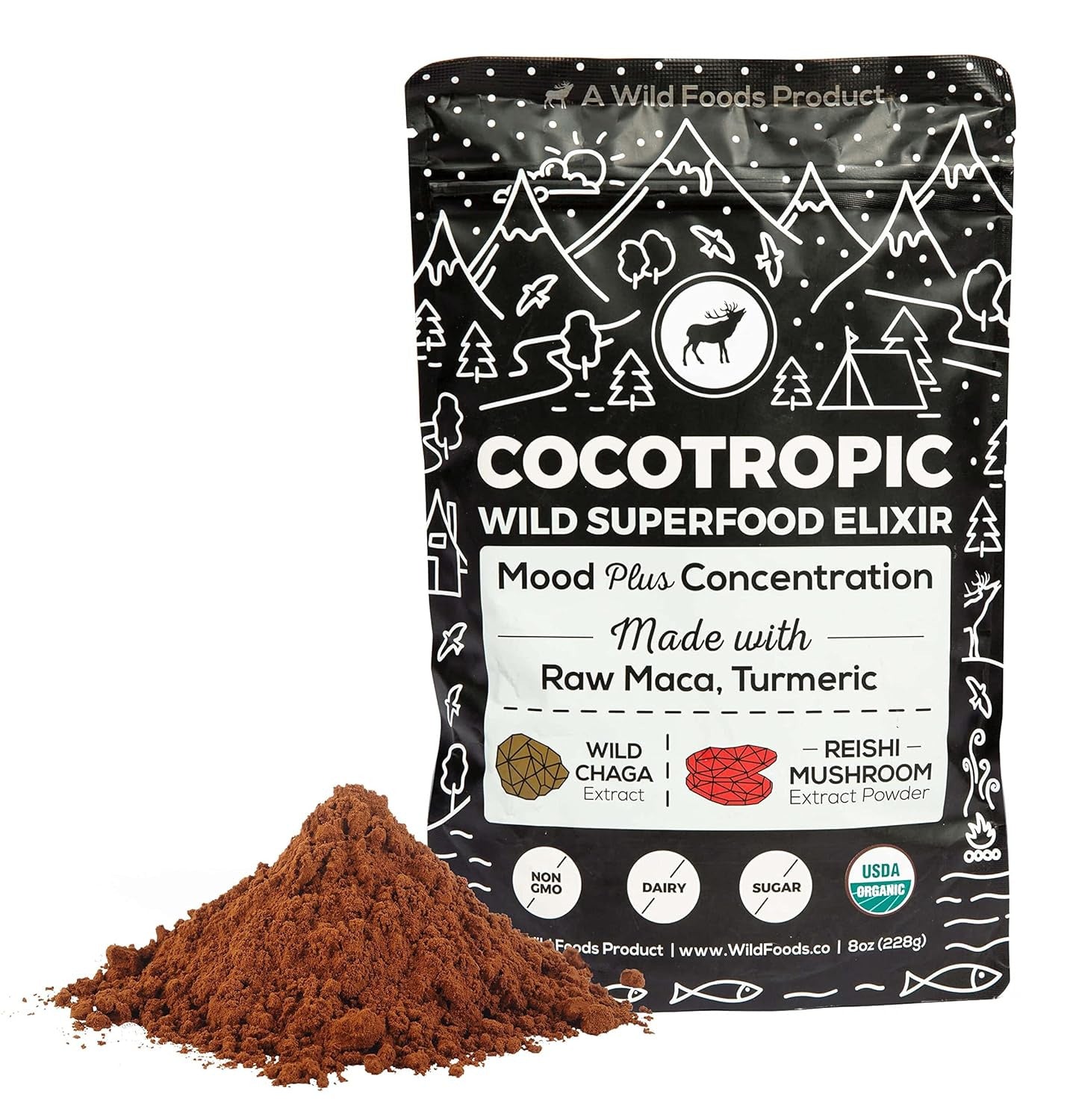 Organic Cacao Mushroom Chocolate Mix, 8 Oz | Superfood Mushroom Blend, Non-Gmo,