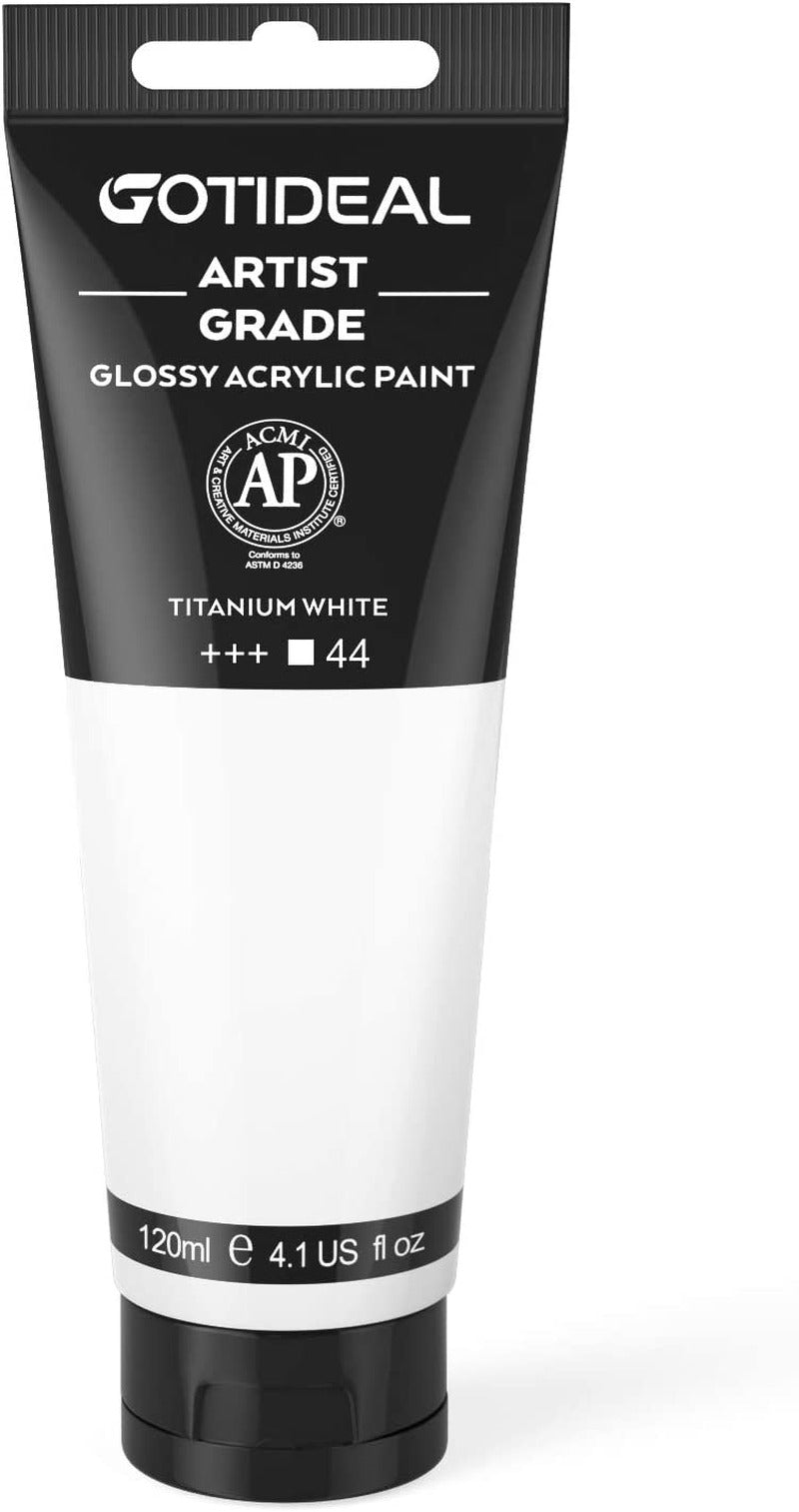 Acrylic Paint Titanium White Tubes(120Ml, 4.1 Oz) Non Toxic Non Fading,Rich Pigm