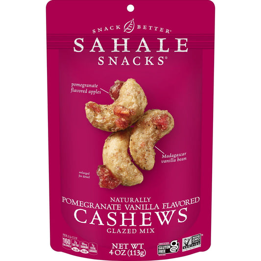 Naturally Pomegranate Vanilla Flavored Cashews Glazed Mix, Gluten-Free Snack, 4-