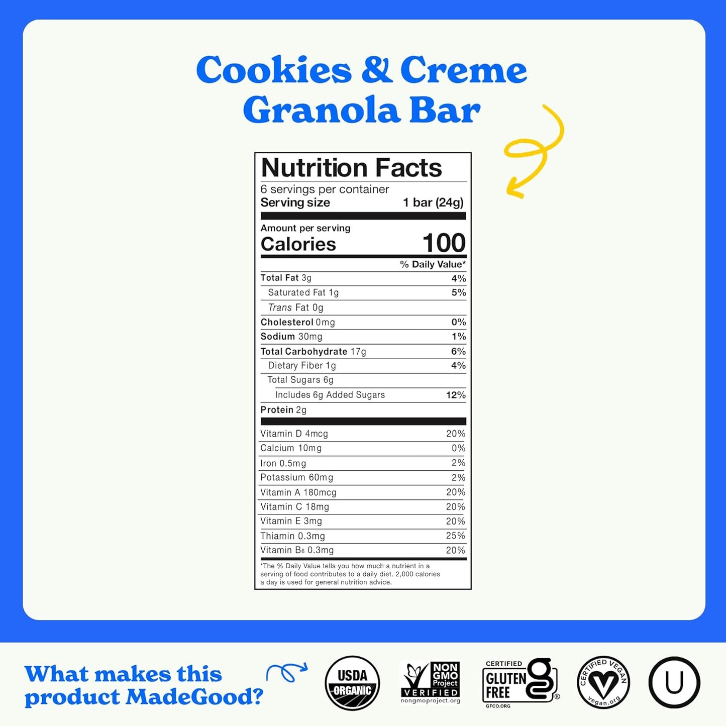 Madegood Cookies & Creme Granola Bars (36 Count, 0.85Oz Each) Contain Nutrients