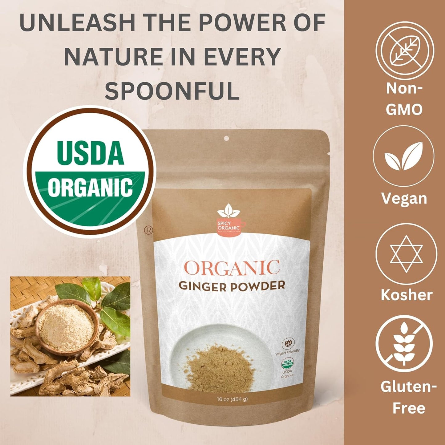 Ginger Root Powder – 16 Oz. – Freshly Ground from Raw, Indian Ginger, Dried Spic